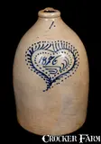 Haidle & Zipf, Rare HAIDLE & ZIPF / NEWARK, NJ Stoneware Jug Dated 1876 in Elaborate Heart, 1876, Stoneware