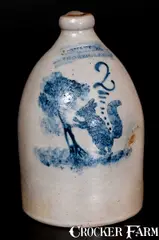 J. C. Waelde, Exceedingly Rare and Important J.C. WAELDE / NORTH BAY (NY) Stoneware Jug w/ Stenciled Squirrel, circa 1860, Stoneware