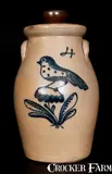 T. Harrington, T. HARRINGTON / LYONS Stoneware Churn w/ Bird on Flower Decoration, circa 1860, Stoneware