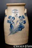 J. Fisher & Co., 4 Gal. J. FISHER & CO. / LYONS, N.Y. Stoneware Churn with Cobalt Floral Decoration, circa 1875, Stoneware