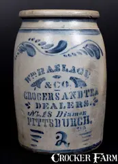 Wm. Haslage, Outstanding WM. HASLAGE / GROCERS AND TEA DEALERS / PITTSBURGH Advertising Crock, circa 1875, Stoneware