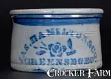 Jas. Hamilton & Co., Scarce JAS. HAMILTON & CO. / GREENSBORO. / PA Stoneware Butter Crock w/ Stenciled Rose, circa 1875, Stoneware