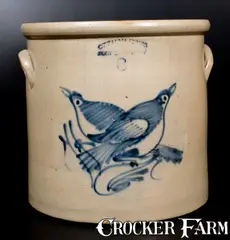 Ottman Bros, 6 Gal. OTTMAN BROS. / FORT EDWARD, NY Stoneware Crock with Double Bird Decoration, circa 1880, Stoneware
