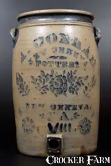 A. Conrad, Outstanding A. CONRAD / NEW GENEVA, PA Stoneware Water Cooler w/ Elaborate Decoration, circa 1875, Stoneware