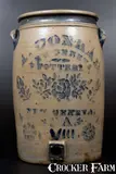 A. Conrad, Outstanding A. CONRAD / NEW GENEVA, PA Stoneware Water Cooler w/ Elaborate Decoration, circa 1875, Stoneware
