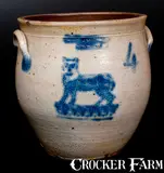 Webster & Bergen, Extremely Rare WEBSTER & BERGEN / NORTH BAY Stoneware Jar w/ Stenciled Cobalt Cat Decoration, circa 1850, Stoneware