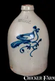 Ottman & Co., HAXSTUN, OTTMAN & CO. / FORT EDWARD, N.Y. Stoneware Jug w/ Cobalt Bird Decoration