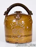 Rare A.H. Rhodenbaugh, Middlebury, OH Harvest Jug for "I.C. Ball. / N.Y.P. & O.R.R. / Galion. Ohio" by N.Y.P. & O.R.R, circa 1855-1870, Stoneware, sold Mar 2016