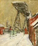 Kenneth Gribble, Transporter Bridge In Snow, Middlesbrough, Oil on board