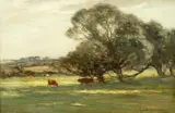 Owen Bowen, Country Landscape With Cattle Grazing, 1928, Oil on board