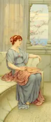 William Anstey Dolland, Classical Maiden Seated, Watercolour
