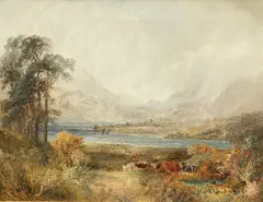 William Henry Pigott, Highland Cattle Beside A Loch, Oil on canvas