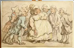 Thomas Rowlandson, Men Surrounding A Robust Maiden, Watercolour