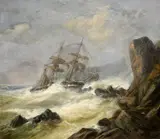 Merchant Ship Wrecked Off The Coast by William Mitchell of Maryport, Oil on canvas, sold Feb 2023