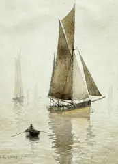 John Herbert Eva Downing, Fishing Boats, Watercolour