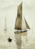 John Herbert Eva Downing, Fishing Boats, Watercolour