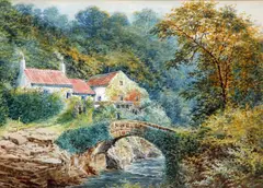 John Wilson Hepple, The Overshot Mill And Houses Jesmond Dene, Newcastle, 1910, Watercolour