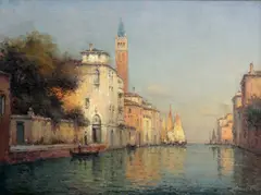 Antoine Bouvard, Venetian Canal With The Lagoon Beyond, Oil on canvas