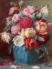 Frederick Spencer, Roses In A Decorative Vase, Watercolour and pencil heightened in white