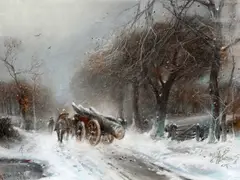 George Sheffield, Collecting The Timber, Winter Landscape, 1886, Pastel