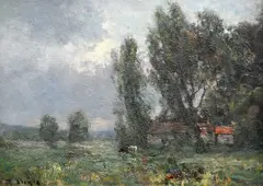 George Boyle, Landscape With Cattle And Farm Buildings, Oil on board