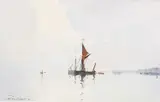 Edward Wesson, Boats Off The Coast, Watercolour
