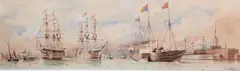 H.M.S Duke Of Wellington, Royal Yacht, Elfin And H.M.S Victory A Pair by William Edward Atkins, Watercolours, sold Feb 2023