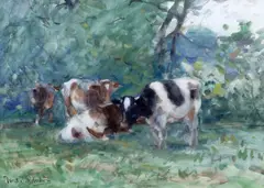 David T Robertson, Cattle Resting, Watercolour