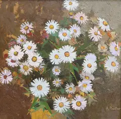 Anthony Proctor, Michaelmas Daisies, Oil on board