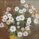 Anthony Proctor, Michaelmas Daisies, Oil on board