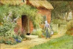 Claude Strachan, "Milking Time" And "The Morning Meal", A Pair, Watercolours