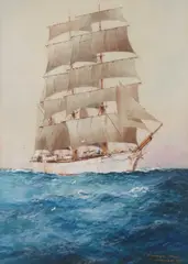 William Minshall Birchall, A Norwegian Barque, 1925, Watercolour heightened with white