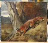 Alfred Wheeler, A Fox Stalking A Rabbit, Oil on board