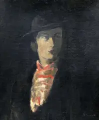 Jacob Kramer, Portrait Of A Lady In Riding Hat, Oil on canvas laid to board