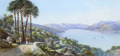 Charles Rowbotham, Italian Lake View, 1890, Watercolour
