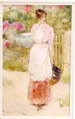 David Woodlock, Woman With Blue Bowl And Jug, Watercolour