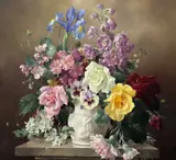 Harold Clayton, Still Life Of Flowers In A Vase On A Ledge, Oil on canvas