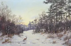 James Wright, Winter, Fox Stalking Pheasants, Oil on canvas