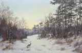 James Wright, Winter, Fox Stalking Pheasants, Oil on canvas