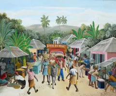 Rony Leonidas, A Street Market In Haiti, Oil on canvas