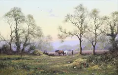 James Wright, Work Horses In A Landscape, Oil on canvas