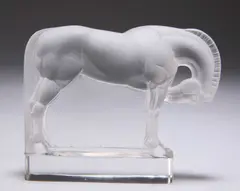 René Lalique, René Lalique (French, 1860-1945), A Cheval Paperweight, glass, frosted and polished, moulded 'R