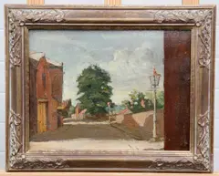 Fred Elwell, , The Junction Of Trinity Lane, oil on board, framed
