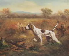 Clare Stokes, Hound In A Landscape, Oil on canvas board