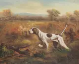 Clare Stokes, Hound In A Landscape, Oil on canvas board