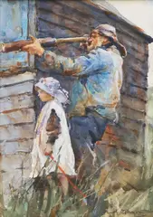Fred Mayor, "On The Lookout", Watercolour