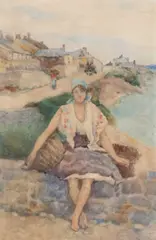 David Woodlock, Waiting For The Boats, Staithes, Watercolour