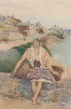 David Woodlock, Waiting For The Boats, Staithes, Watercolour