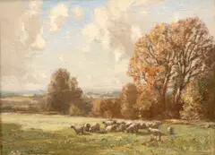 William Charles Rushton, Grazing Sheep, Oil on canvas