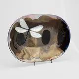 Birger Kaipiainen, Decorative Dish, Arabia, multicolored iridescent glaze with ceramic beads